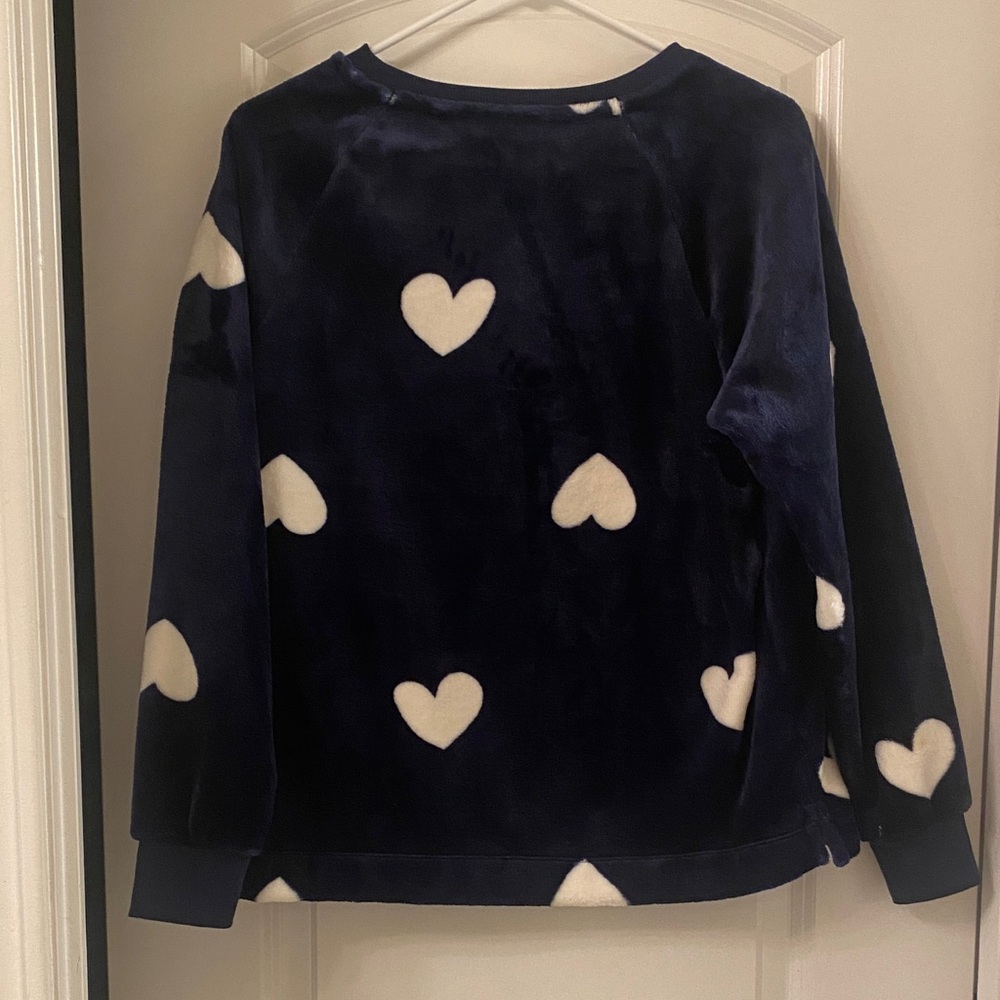 LOFT Dark Blue Sweater with Cream Heart Design - Picture 3 of 4